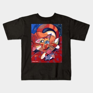 'Cubist Cat with a Toy Mouse' Kids T-Shirt